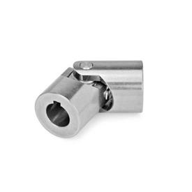 DIN 808 Stainless Steel Universal Joints with Friction Bearing, Single or Double Jointed Material: NI - Stainless steel<br />Bore code: K - With keyway<br />Type: EG - Single jointed, friction bearing