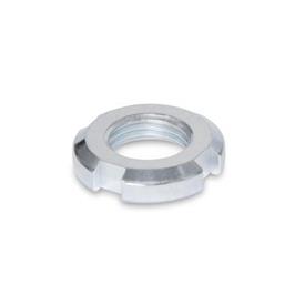 DIN 70852 Zinc Plated Steel Slotted Spanner Nuts, Flat Design 