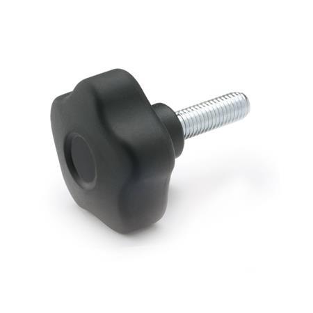 Five-Lobed Knobs EN 5337.6: Plastic, with Steel Threaded Stud, Softline