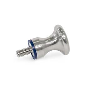 GN 75.6 Stainless Steel Mushroom Shaped Knobs, with Tapped Hole or Threaded Stud, Hygienic Design Type: E - With threaded stud<br />Finish: MT - Matte finish (Ra < 0.8 µm)<br />Sealing ring material: H - H-NBR