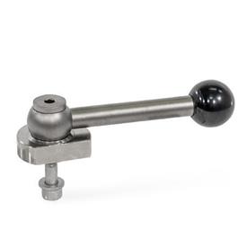 GN 918.5 Stainless Steel Eccentrical Cam Units, Radial Clamping, Screw from the Back Type: GVB - With ball lever, straight (serrations)<br />Clamping direction: L - By counter-clockwise rotation