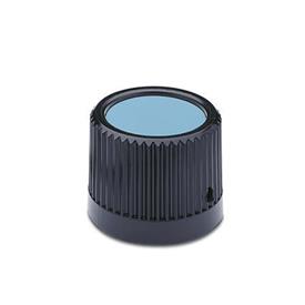EN 526 Technopolymer Plastic Control Knobs, with Steel Insert Color of the cover cap: DBL - Blue, RAL 5024, matte finish
