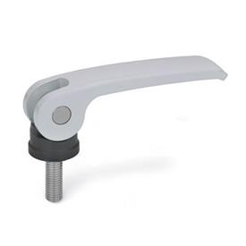 GN 927.4 Zinc Die-Cast Clamping Levers with Eccentrical Cam, Threaded Stud Type, with Stainless Steel Components Type: B - Plastic contact plate without setting nut<br />Color: S - Silver, RAL 9006
