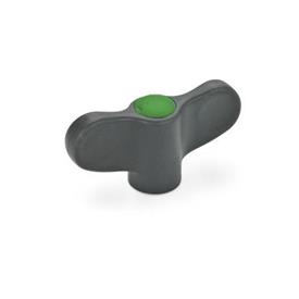 EN 634.1 Technopolymer Plastic Wing Nuts, with Stainless Steel Tapped Insert, Ergostyle® Color of the cover cap: DGN - Green, RAL 6017, matte finish