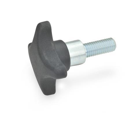 GN 6335.4 Technopolymer Plastic Hand Knobs, with Protruding Steel Hub 