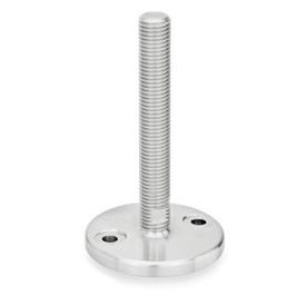 GN 23 Metric Thread, Stainless Steel Leveling Feet, Tapped Socket or Threaded Stud Type, with Turned Base, with Mounting Holes Type (Base): D0 - Fine turned, without rubber pad<br />Version (Stud / Socket): T - Without nut, wrench flat at the bottom