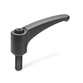 EN 604 Technopolymer Plastic Adjustable Levers, Ergostyle®, Threaded Stud Type, with Steel Components Color: SG - Black-gray, RAL 7021, matte finish