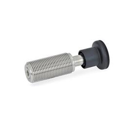 GN 313 Stainless Steel Spring Bolts, Plunger Pin Retracted in Normal Position Material: NI - Stainless steel<br />Type: A - With knob, without lock nut<br />Identification no.: 2 - Pin with internal thread