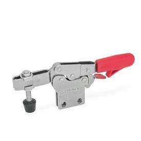 GN 820.4 Stainless Steel Horizontal Acting Toggle Clamps, with Safety Hook, with Vertical Mounting Base Material: NI - Stainless steel<br />Type: NLC - U-bar version, with two flanged washers and GN 708.1 spindle assembly