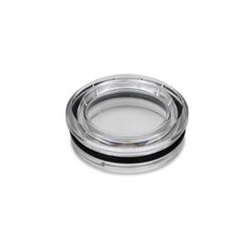 EN 542 Crystal Clear Plastic Fluid Sight Glasses, Push-Fit Type Type: B - Without reflector