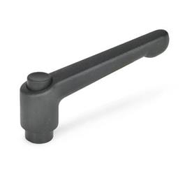 GN 303 Zinc Die-Cast Adjustable Levers with Push Button, Tapped or Plain Bore Type, with Blackened Steel Components Push button color: S - Black, RAL 9005