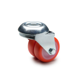 EN 22880 Steel Light Duty Casters, Polyurethane Wheel Tread, Polyamide Wheel Core, Double Wheel Version Bearing type: G - Friction bearing<br />Bracket type: R - Swivel bracket with center hole<br />Coding: D - Double wheel version<br />Bracket material: ST - Steel sheet metal