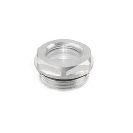 GN 744 Mirillas de líquido, de aluminio / plástico cristal transparente Tipo: B - Sin reflector (todos los tamaños)