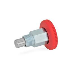 GN 822.1 Steel / Stainless Steel Mini Indexing Plungers, Lock-Out and Non Lock-Out, with Open Lock Mechanism, with Red Knob Type: B - Non lock-out<br />Material: ST - Steel<br />Color: RT - Red, RAL 3000