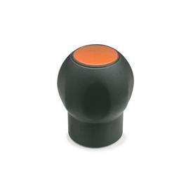 EN 675.1 Technopolymer Plastic Ball Handles, Ergostyle®, Softline, with Tapped Insert, with Removable Cover Cap Color of the cap: DOR - Orange, RAL 2004, matte finish