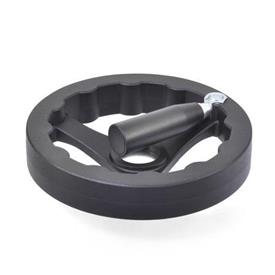  V3RA-MRE Glass Filled Nylon Plastic Three Spoked Handwheels, with Locking Retractable Handle 