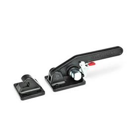 GN 852.3 Steel Latch Type Toggle Clamps, with Safety Hook, Heavy Duty Type Type: T - With mounting holes, without U-bolt latch, with catch