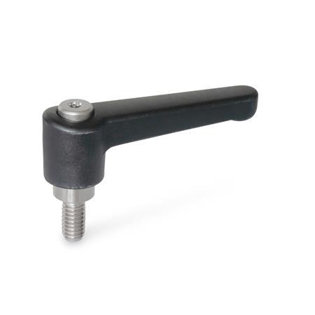 Straight Adjustable Levers WN 302.1: Plastic, Threaded Stud Type, with Stainless Steel Components