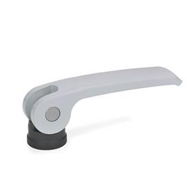 GN 927.4 Manijas de sujeción con leva excéntrica de zinc fundido a presión, tipo roscado, con acero inoxidable componentes Tipo: B - Placa de contacto de plástico sin tuerca de ajuste<br />Color: S - Plateado, RAL 9006