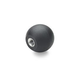 DIN 319 Perillas de bola de plástico, tipo agujero roscado o inserto roscado Material: KT - Plástico<br />Tipo: E - Con inserto roscado