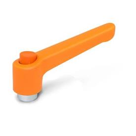 WN 303.2 Plastic Adjustable Levers with Push Button, Tapped Type, with Zinc Plated Steel Components Lever color: OS - Orange, RAL 2004, textured finish<br />Push button color: O - Orange, RAL 2004