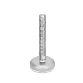 GN 31 Metric Thread, Stainless Steel Leveling Feet, Tapped Socket or Threaded Stud Type, with Rubber Pad Type (Base): B2 - Matte shot-blasted finish, rubber pad inlay, white<br />Version (Stud / Socket): T - Without nut, wrench flat at the bottom