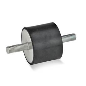 GN 351 Rubber Vibration Isolation Mounts, Cylindrical Type, with Steel Components Type: SS - With 2 threaded studs