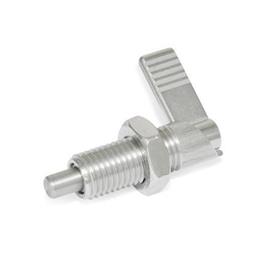 GN 721.5 Stainless Steel Cam Action Indexing Plungers, Non Lock-Out, with 180° Limit Stop Type: RAK - Right hand limit stop, with lock nut