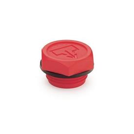 EN 740 Plastic Fluid Drain Plugs, Red, with Exposed Seal 
