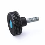 Technopolymer Plastic Diamond Cut Knurled Knobs, with Steel Threaded Stud, with Colored Cap