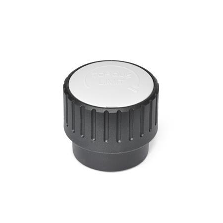 EN 5910 Technopolymer Plastic Torque Limiting Knurled Knobs, Adjustable Torque, with Steel Tapped Insert 