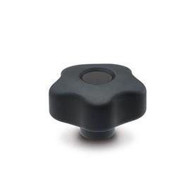 EN 5337.6 Technopolymer Plastic Five-Lobed Knobs, Softline, with Brass Tapped Insert, with Black Cap 