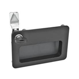 GN 115.10 Zinc Die-Cast Cam Locks, with Gripping Tray Type: SC - With key (Keyed alike)<br />Color: SW - Black, RAL 9005, textured finish<br />Identification no.: 1 - Operation in the illustrated position top left