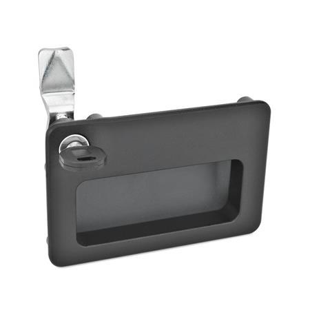 GN 115.10 Zinc Die-Cast Cam Locks, with Gripping Tray Type: SC - With key (Keyed alike)
Color: SW - Black, RAL 9005, textured finish
Identification no.: 1 - Operation in the illustrated position top left