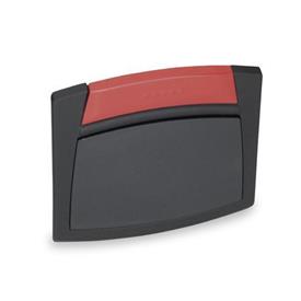 EN 733 Technopolymer Plastic Gripping Trays, Ergostyle®, Screw-In Type Type: S - With closing flap (only size b1 = 120)<br />Color of the cover: DRT - Red, RAL 3000, matte finish