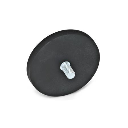 GN 51.3 Steel Retaining Magnets, Disk-Shaped, with Threaded Stud, with Rubber Jacket Color: SW - Black