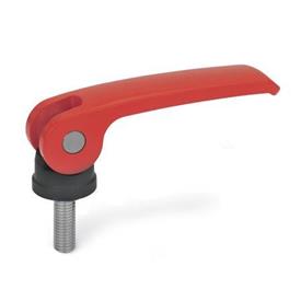 GN 927.4 Zinc Die-Cast Clamping Levers with Eccentrical Cam, Threaded Stud Type, with Stainless Steel Components Type: B - Plastic contact plate without setting nut<br />Color: R - Red, RAL 3000