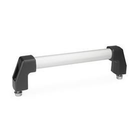 GN 667 Aluminum / Stainless Steel Tubular Grip Handles, Plastic End Pieces, Mounting from the Operator's Side Finish: EL - Anodized finish, natural color