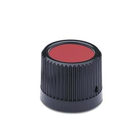 EN 526 Perillas de control de plástico tecnopolímero, con inserto de acero Color del tapón: DRT - Rojo, RAL 3000, acabado mate