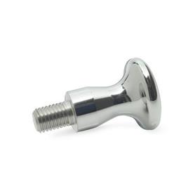 GN 75.5 Stainless Steel Waist Shaped Knobs, with Tapped Hole or Threaded Stud Type: E - With threaded stud<br />Finish: PL - Highly polished finish