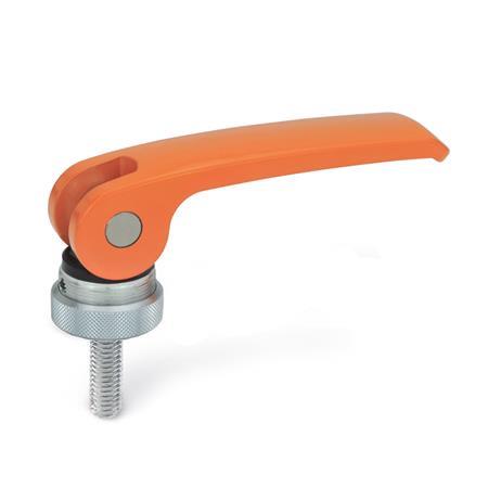 Adjustable clamping lever with internal thread M6 Lever 63mm Orange 
