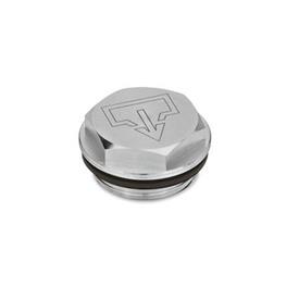 GN 742 Aluminum Fluid Fill / Drain Plugs, with or without Symbol, Resistant up to 356 °F Type: AS - With drain symbol, plain finish<br />Identification no.: 1 - Without vent hole