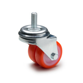 EN 22880 Steel Light Duty Casters, Polyurethane Wheel Tread, Polyamide Wheel Core, Double Wheel Version Bearing type: G - Friction bearing<br />Bracket type: G - Swivel bracket with threaded stud<br />Coding: D - Double wheel version<br />Bracket material: ST - Steel sheet metal