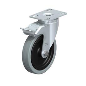 LKPA-VPA Zinc plated steel Light Duty Gray Rubber Wheel Swivel Casters, with Plate Mounting, Heavy Bracket Series  Type: G-FI - Plain bearing with stop-fix brake