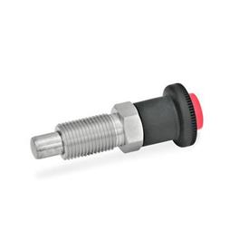 GN 414 Stainless Steel Safety Lock Indexing Plungers, with Push Button Release Material: NI - Stainless steel<br />Type: A - Without lock nut