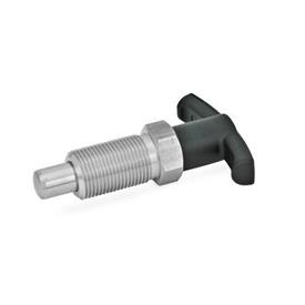 GN 817.4 Stainless Steel Indexing Plungers, Lock-Out and Non Lock-Out, with T-Handle Material: NI - Stainless steel<br />Type: B - Non lock-out, without lock nut