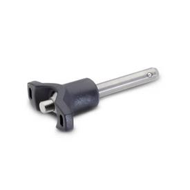 GN 113.7 Plastic T-Handle Ball Lock Pins, with Stainless Steel Shank AISI 303 