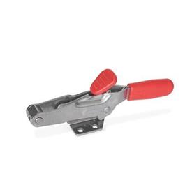 GN 850.2 Sauterelles à crochet en inox, avec crochet de sécurité, à embase horizontale Type: TF - Sans axe de tirage, sans cliquet d'arrêt<br />Matériau: NI - Inox