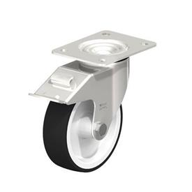 LEX-POTH Stainless Steel Swivel Caster with Polyurethane Treaded Wheel, with Plate Mounting Type: G-FI - Plain bearing with stop-fix brake