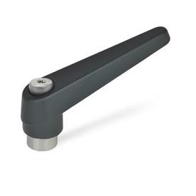 GN 101.1 Zinc Die-Cast Adjustable Levers, Tapped Type, with Stainless Steel Components Color: SW - Black, RAL 9005, textured finish